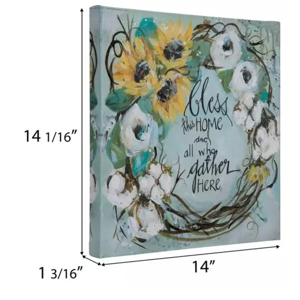 Bless This Home Gather Wreath Canvas Boho Fall Farmhouse Floral Wall Art Decor